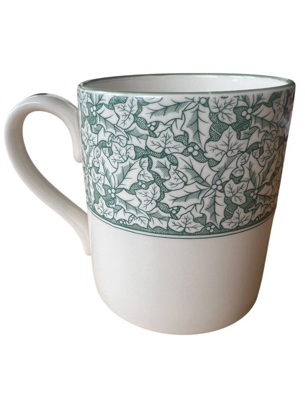 Spode disc't  Green White Ceramic Mug Decorative Ivy Pattern Holly Tree Pattern